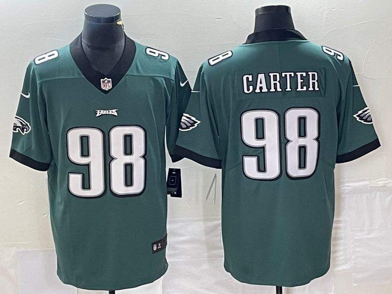 Men's Philadelphia Eagles Jalen Carter #98 Midnight Green 2023 NFL Draft First Round Pick Jersey